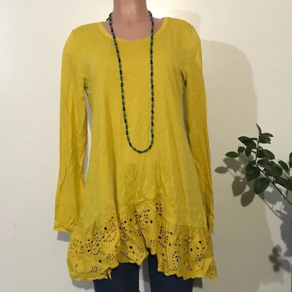 LOGO by Lori Goldstein Cotton Modal Top with Step Eyelet Hem